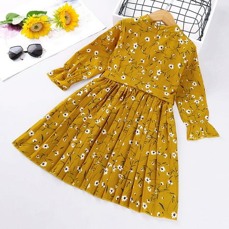 

Utoimkio Toddler Girl Dresses Long Sleeve Princess Dresses for Girls Toddler Kids Baby Girls Mandarin Sleeve Floral Print Pleated Dress Princess