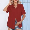 thumbnail image 2 of Aboser Dressy Casual Shirts for Women Button Down Work Blouses Lapel Short Sleeve T Shirt Solid Color Summer Tops Loose Fit Gauze Shirts, 2 of 9