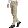 thumbnail image 4 of INSPIRE CHIC Men's Dress Pant Flat Front Stretch Business Plaid Pants 30 Green Orange, 4 of 7