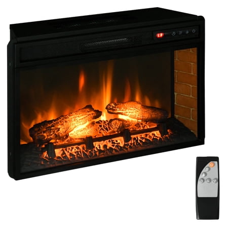 27" Electric Fireplace Insert, Recessed Fireplace Heater with Realistic Log Flame, Control, and Adjustable Brightness, 1400W, Black