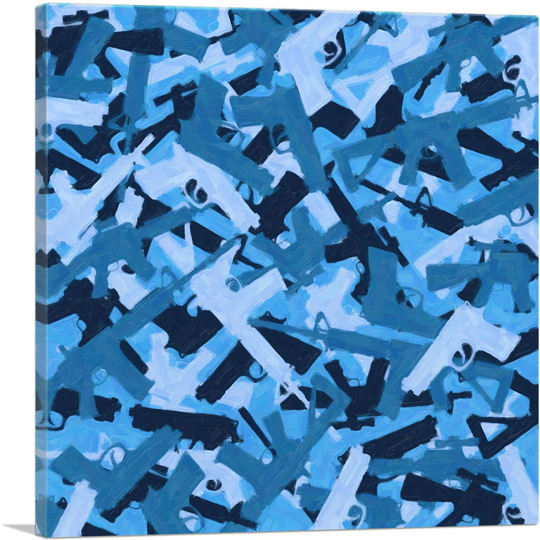 ARTCANVAS Black Baby Blue Camo Camouflage Machine Hand Gun Rifle Pattern  Canvas Art Print - Size: 26 x 26 (1.50 Deep) 