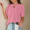 thumbnail image 5 of Stylish Olyvenn Womens Eyelet Shirts Summer Business Casual Blouses Keyhole Neck Short Sleeve Shirts Hollow Out Cute Lace Tops Hot Pink L, 5 of 9