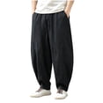 thumbnail image 2 of LEKWK Linen Harem Pants Men Baggy Elastic Waist Drawstring Casual Trousers with Pockets Lightweight Loose Fit Comfy Wide Leg Pants Beach Vacation Daily Wear, 2 of 6