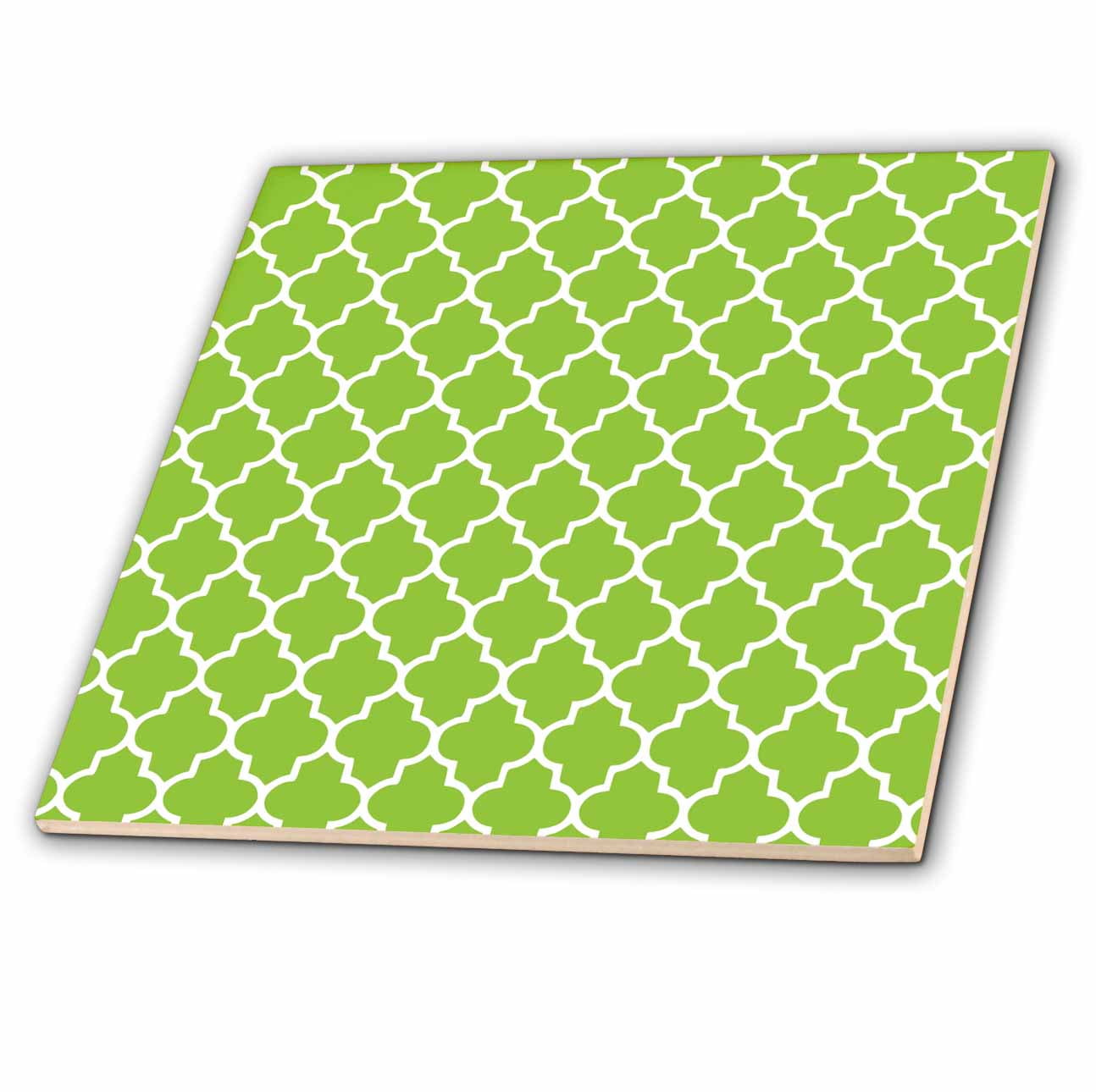 3dRose Bright green quatrefoil pattern Lime Moroccan tiles retro Islamic art white geometric ...