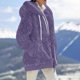 thumbnail image 4 of Gibobby Chamarra Sherpa para mujer, Chamarra corta de forro polar mullido para mujer, para otoño e invierno, con botones y solapa, chaquetas de gabardina de invierno(Morado,XG), 4 of 5