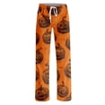 thumbnail image 4 of Womens Pj Pants Halloween Ghost Pumpkin Print Wide Leg Drawstring Pajama Pants Sleepwear, 4 of 5