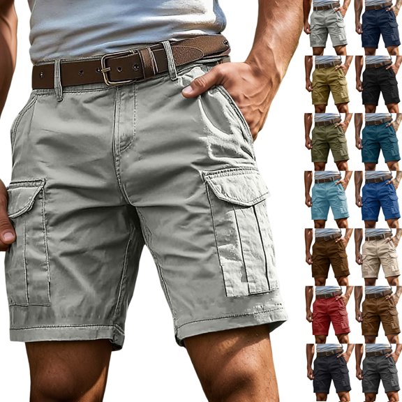 Resicozy Mens Cargo Shorts with Multiple Pockets Lightweight Summer Casual Outdoor Work Hiking Fit Relaxed Short Waist Shorts Light Gray 2XL