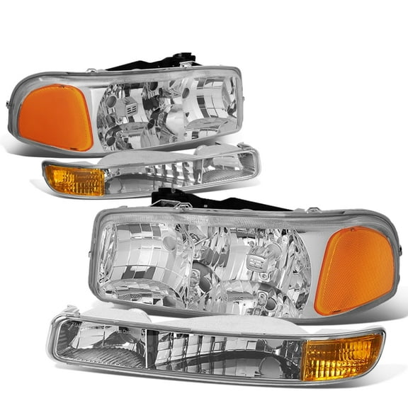 DNA Motoring For 1999-2006 GMC Sierra Yukon XL Chrome Amber Headlight Turn Signal Bumper Lamp Set