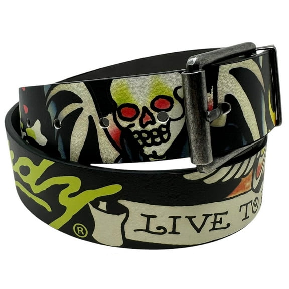 Ed Hardy Men's Live To Ride Reversible Belt (32, Black/Grey)