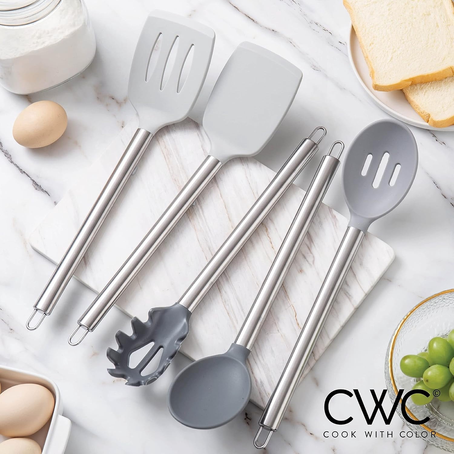 COOK WITH COLOR 5-Pc Cooking Utensils Set Kitchen Gadgets & Essentials, Gray Ombre