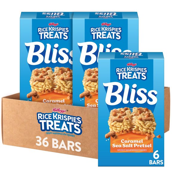 Rice Krispies Treats Bliss BDF32 Crispy Marshmallow Squares, Snack Bars, Caramel Sea Salt Pretzel (6 Boxes, 36 Bars)