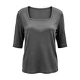 thumbnail image 5 of JFGHDG Womens Half Sleeve Tops Scoop Neck Ribbed Knit Slim Fitted Basic Tee Shirts Summer 2026 Trendy Spring Casual Clothes Gray L, 5 of 9