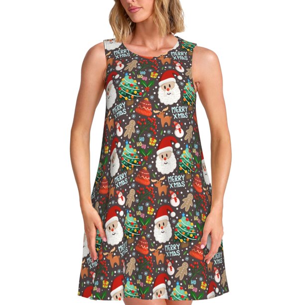 Disketp Merry Christmas para Vestido sin Mangas para Mujeres, Vestidos de Verano para Mujeres, Casual y Holgado para la Playa