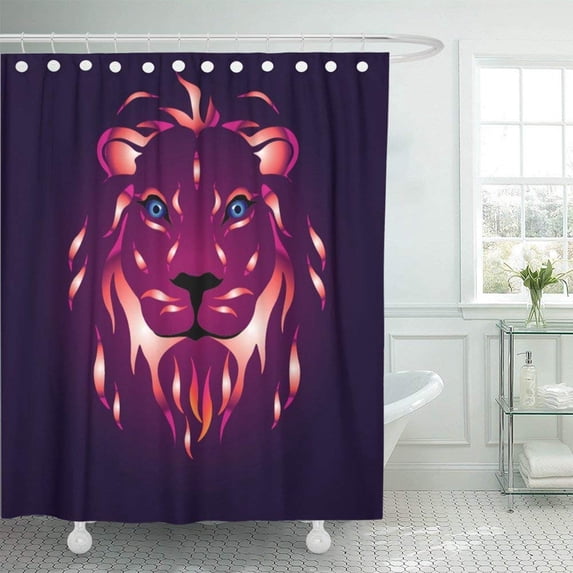 WOPOP Animal Lion Cartoon Crown Emblem Face Head King Power Predator Shower Curtain 66x72 inch