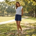 thumbnail image 5 of Gingprous Womens 2 Piece Outfits Striped Lounge Set Cap Sleeve Top and Drawstring Shorts Matching Set Spring Summer, 5 of 10