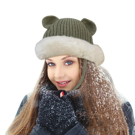 

Heiheiup Women Ladies Gilr Hat With Pompon Warm Bobble Cotton Knitted Hat Winter Women Large Size