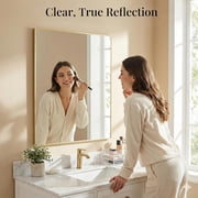 30x36 Gold Bathroom Mirror for Wall, Metal Framed Vanity Mirror, Large Rectangular Mirror Over Sink, Mid-Century Modern Decor, Flush Mount