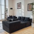 thumbnail image 3 of Modular U-Shaped Sectional Sofa, PAPROOS Corduroy Fabric 3-Seater Couch with Reversible Chaise Lounge, Apartments Sofa with Cushions and Pillows for Living Room, Free Combination, Black, 3 of 9