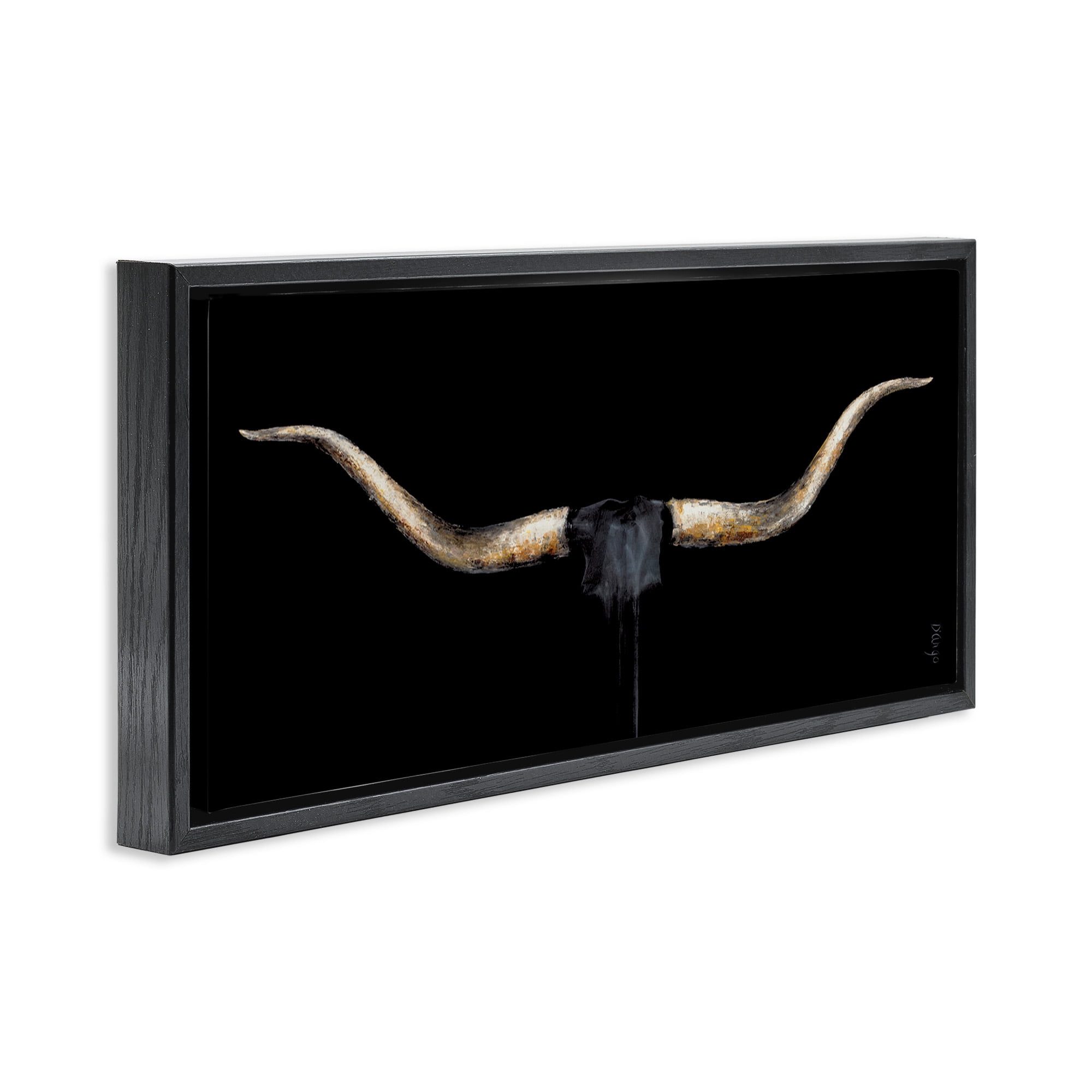Stupell Industries Bull Horns Shadow Animal Painting Animals & Insects Painting Black Floater Framed Canvas Art Print Wall Art, 25 x 11
