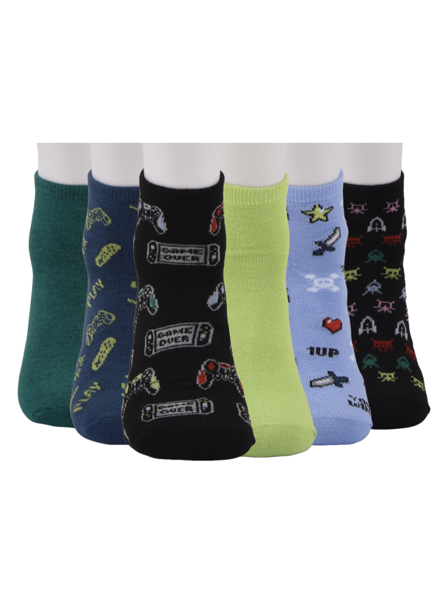 Wonder Nation Mid Crew Graphic Socks, 6-Pack Boys Shoe Size S (4-8.5) - L (3-9)