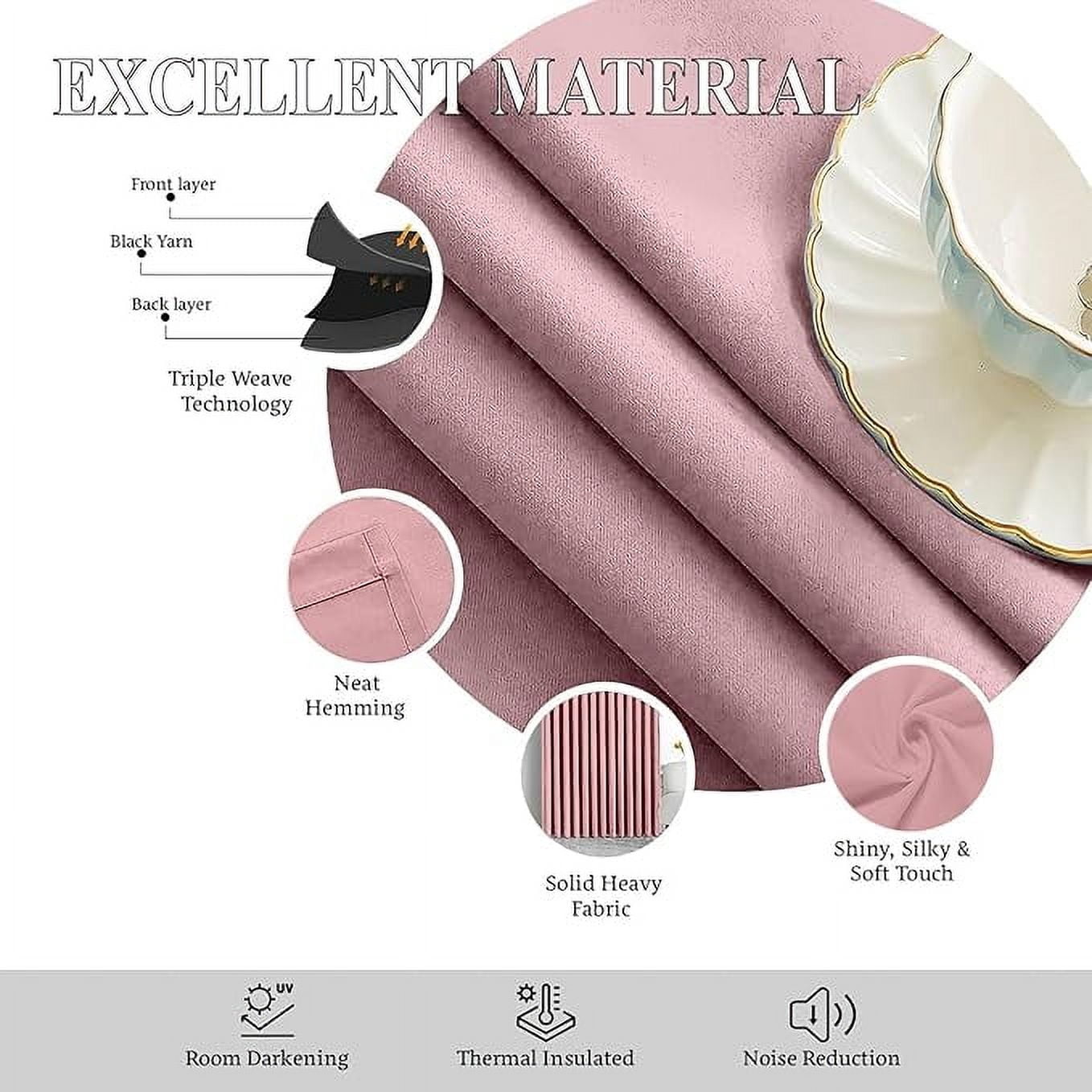 Homi Drapes Double Pinch Pleated Blackout Curtains Thermal Insulated Room Darkening Drapes for Bedroom/Livingroom Along with 2 Panels,Tiebacks,Hooks (Baby Pink, 26"x95")
