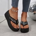 thumbnail image 2 of Women's Rhinestone Platform Wedge Flip Flops Comfortable Non Slip Slide Sandals Clip Toe Glitter Slippers Black Size 8, 2 of 7