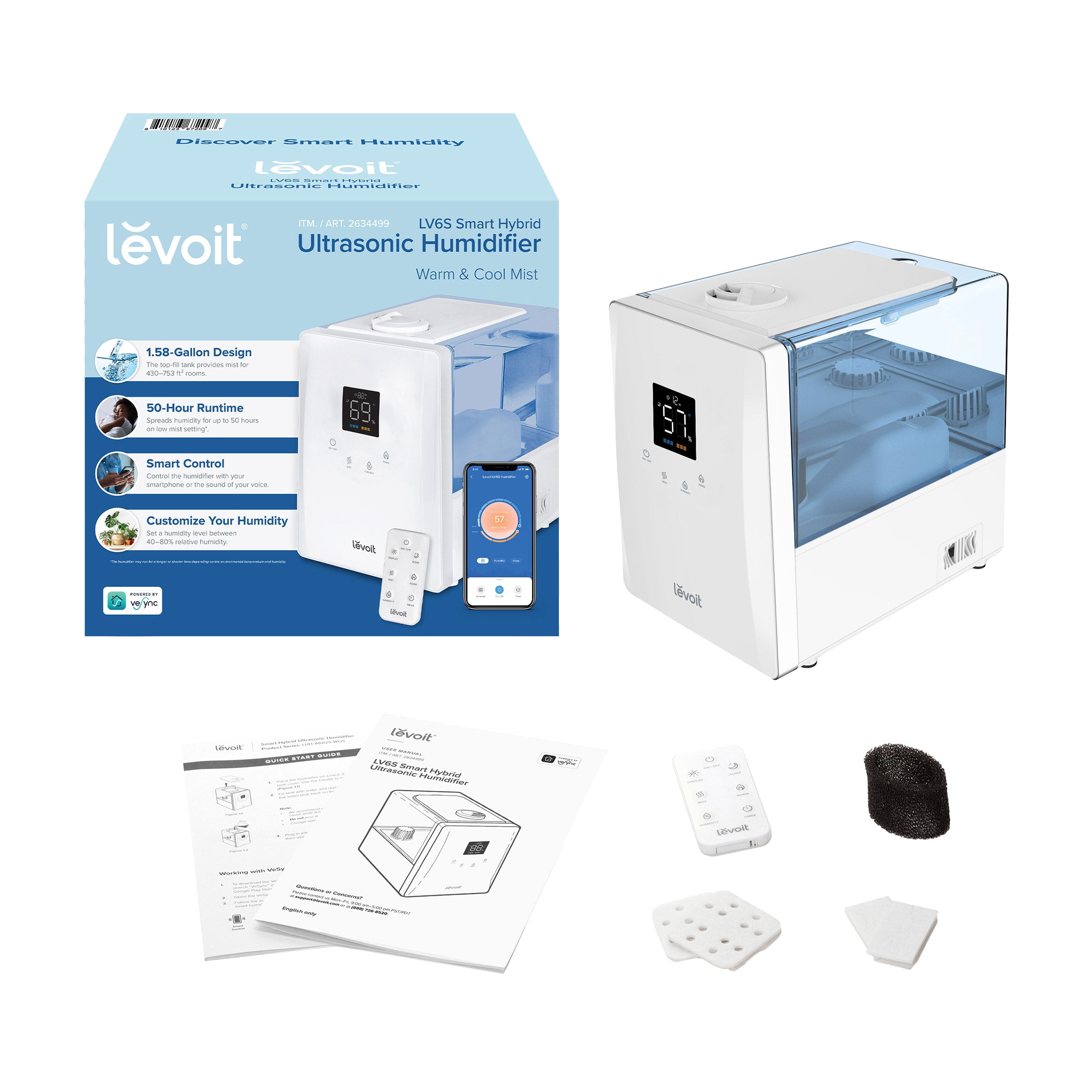 Levoit 158 Gallon 430 sq ft Warm Cool Mist Humidifier, White (3 Count)