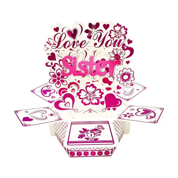 segolike Carte Pop-Up Faite à la Main Romantique Fleur Cœur Décorative pour Fête Mariage Elle Sœur