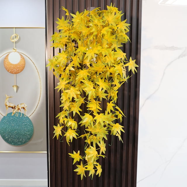 Birdeem Thanksgiving Decorations for Home, Thanksgiving Maple Leaf Tree Hanging Simulation Decoration Green Plant Wall Hanging Simulation 5 Pronged Maple Leaf Wall Hanging Rattan