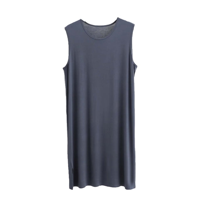 Floleo Robe de Nuit Sans Manches à Col Rond pour Homme, Douce et Confortable, Tenue d'Intérieur, Coupe Ample, Respirante, Légère, Peignoir Décontracté, Mode, Vêtement de Nuit (Gris Foncé, 2TG)