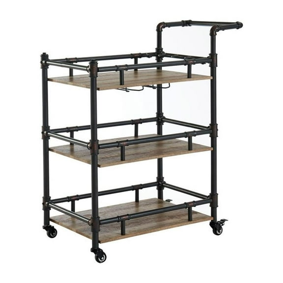 Pemberly Row Contemporary Industrial Metal Bar Cart in Sand Black