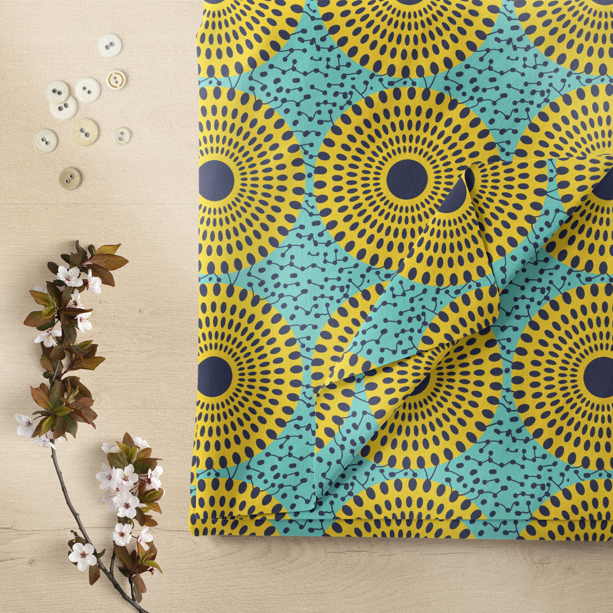 1 Yard 100% Cotton African Wax 1, Turquoise, 44" Wide for Quilting & Sewing by David Textiles