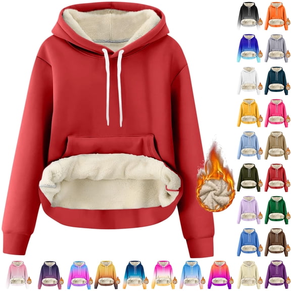 lcziwo Womens Gradient Color Drawstring Hoodies Casual Winter Warm Fleece Lined Pullover Tops Long Sleeve Hooded Sweatshirt with Pockets, Pink, XXL