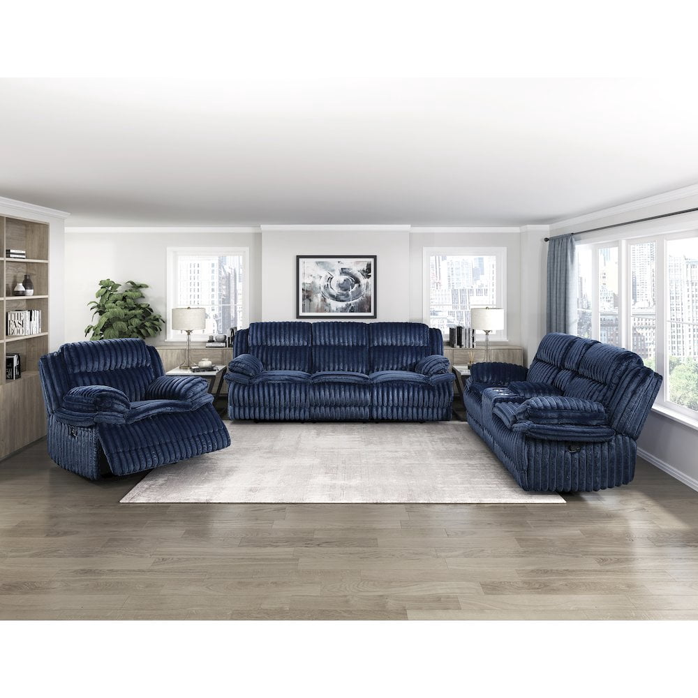 Lexicon Goodland Corduroy Double Reclining Love Seat with Center Console in Blue