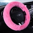 thumbnail image 3 of Juego de 6 fundas de volante de lana sintética suave y esponjosa para freno de mano y funda de cambio de marchas y 2 hombreras cálidas para cinturón de seguridad de 15 pulgadas (rosa), 3 of 5