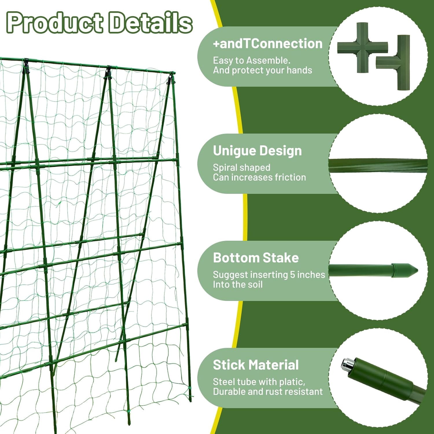Large A-Frame Garden Trellis for Tomatoes, Cucumbers & Heavy Climbing Plants - Rust-Resistant, Heavy-Duty Steel, Perfect for Outdoor Gardens & Vertical Gardening(47" W x 63" H)