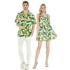 Couple Matching Luau Aloha Shirt Round Neck Dress Orchid Paradise Navy