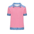 thumbnail image 2 of Cutuoiiu Short Sleeve Sweatshirts for Women Daily Printing Denim Patchwork Lapel Waffle Summer Clothes Gifts, 2 of 5