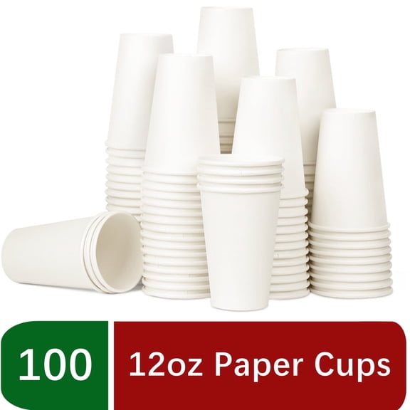 Treamon Paper Cups Disposable Hot Cups, 12 oz 100 Count, White