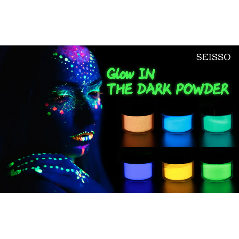 SEISSO Glow in The Dark Powder Pigment with Flashlight, 120g Luminous Powder Dye Set, 20 g/0.7oz Each, Neutral and Fluorescent Colors for Various