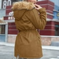thumbnail image 4 of QUYUON Parka Jacket Women Thicken Warm Fleece Lined Hooded Long Sleeve Anoraks Winter Coats with Hood Zipper Button Closure Outdoor Lightweight Windbreaker Full Zip Jackets Khaki L, 4 of 6