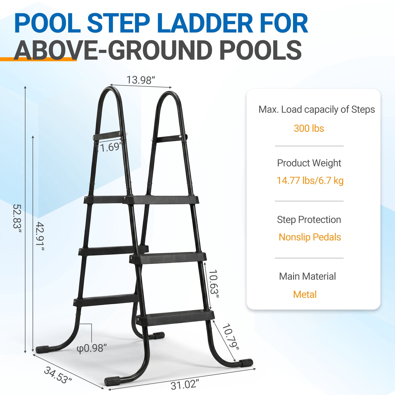 Ktaxon 3-Step 43" Steel Above Ground Pool Ladder, Heavy Duty Non-Slip, Black