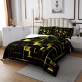 thumbnail image 2 of YST Geometric Neon Square Quilt Set, Stereoscopic Geometry Bedspread Set Queen Size Yellow Black Neon Lights Coverlet Set Modern Abstract Grid Bed Set For Kids Teens Adult Women Bedroom, 2 of 3