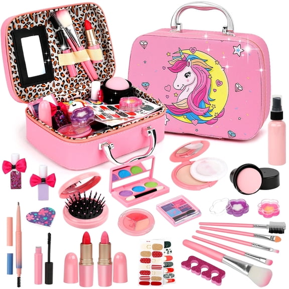 Flybay Kids Makeup Kit for Girls, Princess Toys Washable Makeup Set for Toddlers Children Princess Dress Up Birthday Gifts Toys for 3-12 Year Old Girls