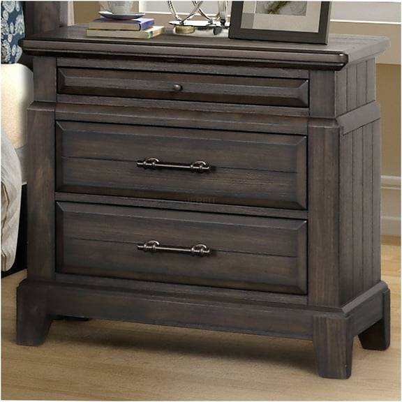 JERFIT Mahogany Nightstand with 2 Drawers, Solid Wood Bedside Table with Pull Out Tray, Classic Mahogany Finish for Bedroom