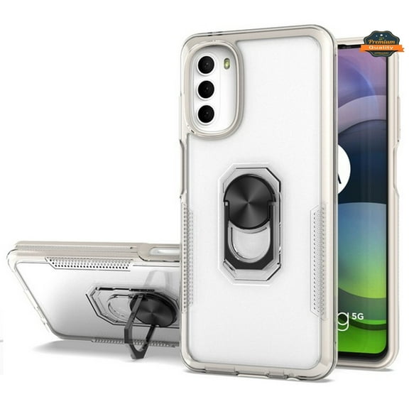 For Motorola Moto G 5G 2022 Clear Transparent Hybrid PC with Magnetic Ring Stand, Detachable Frame Bumper Phone Case Cover by Xpression - Clear   White