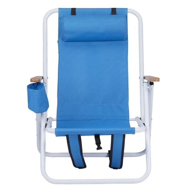 2 Pack Beach Chairs with Headrest & Cup Holder, Portable Backpack Camping Chairs 4-Position Lightweight Folding Chairs Support 265lbs - Blue