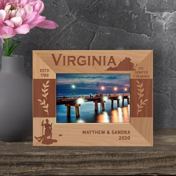 Virginia Personalized Wooden Frame-5" x 3 1/2" Brown Horizontal