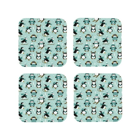 

Tideii Winter Skiing Penguin for Leather Coasters 4 Pieces Anti-fouling and Anti-scalding Decorative Coasters Suitable for Restaurants Kitchens Coffee Shops-Square