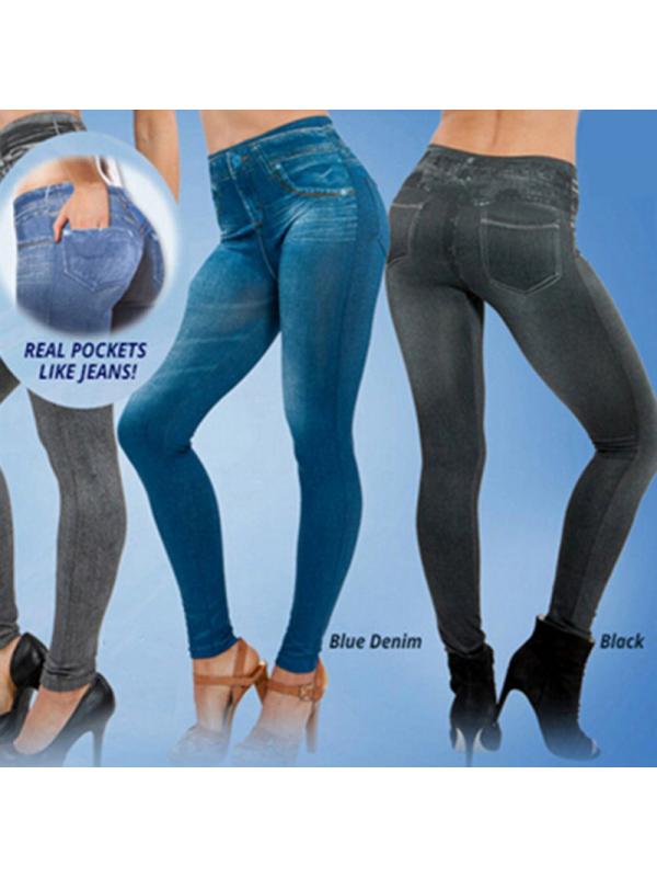 Leggings Jeans for Woms en Denim Pants with Pocket Women's Slim High Waist Pencil Leggings Jeans S-XXL Black/Blue - image 3 of 7